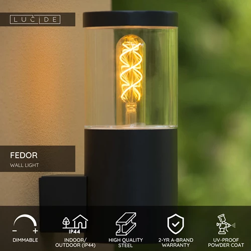 Lucide FEDOR - Wall light Indoor/Outdoor - 1xE27 - IP44 - Black - USP